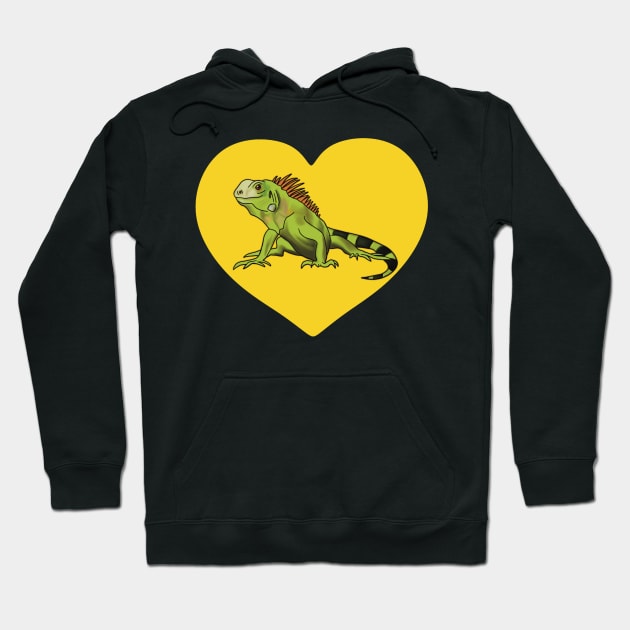 Iguana Heart for Iguana Lovers, Yellow Hoodie by Mochi Merch